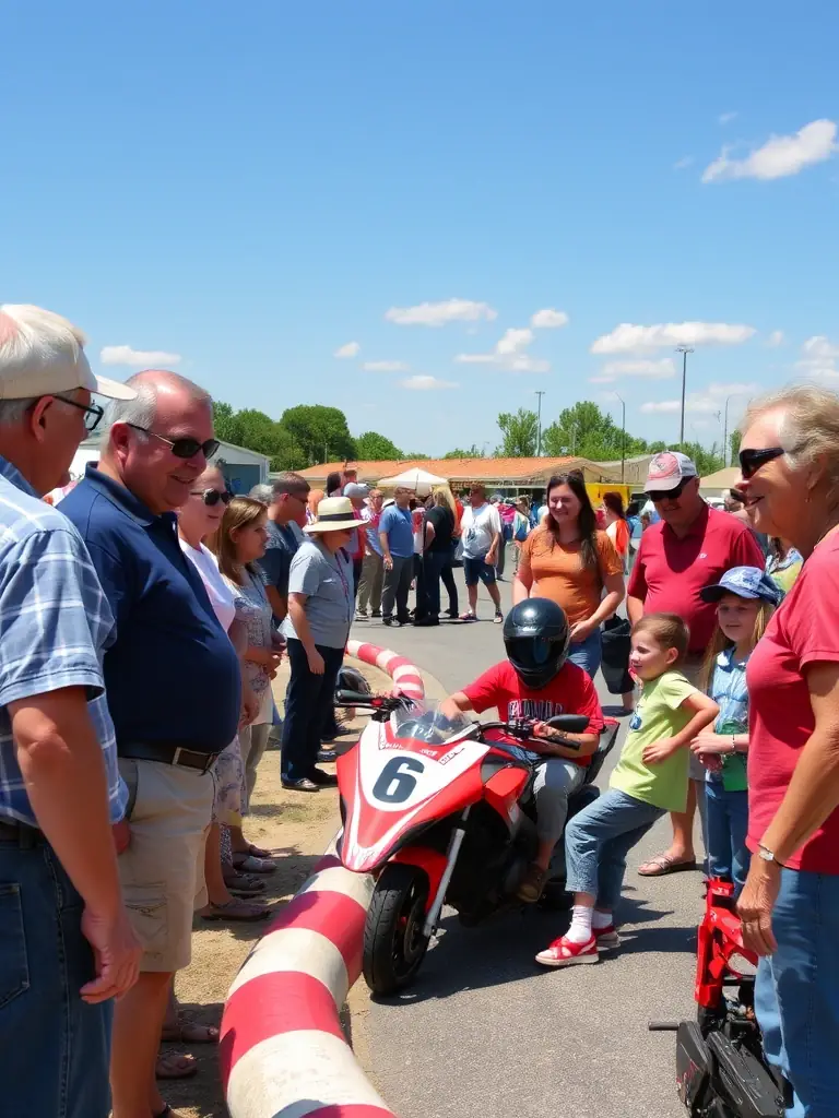 A heartwarming picture of community members participating in a club-organized event, promoting motorsports awareness and accessibility for all ages.