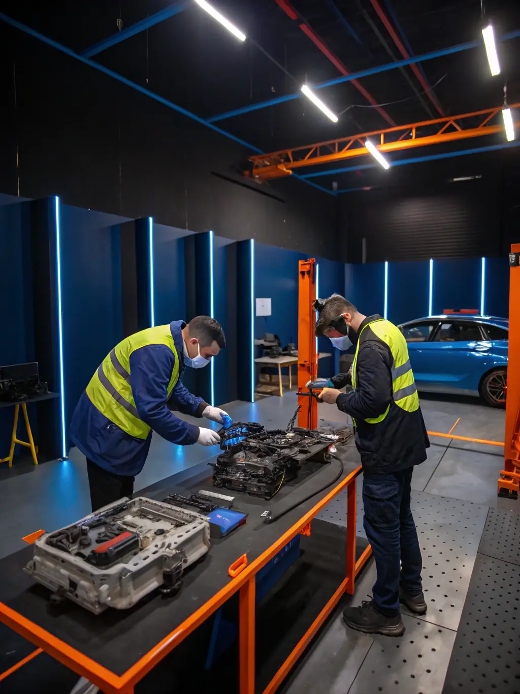An engaging photo of a motorsport workshop organized by the club, showing participants learning about vehicle maintenance and safety from experienced professionals.